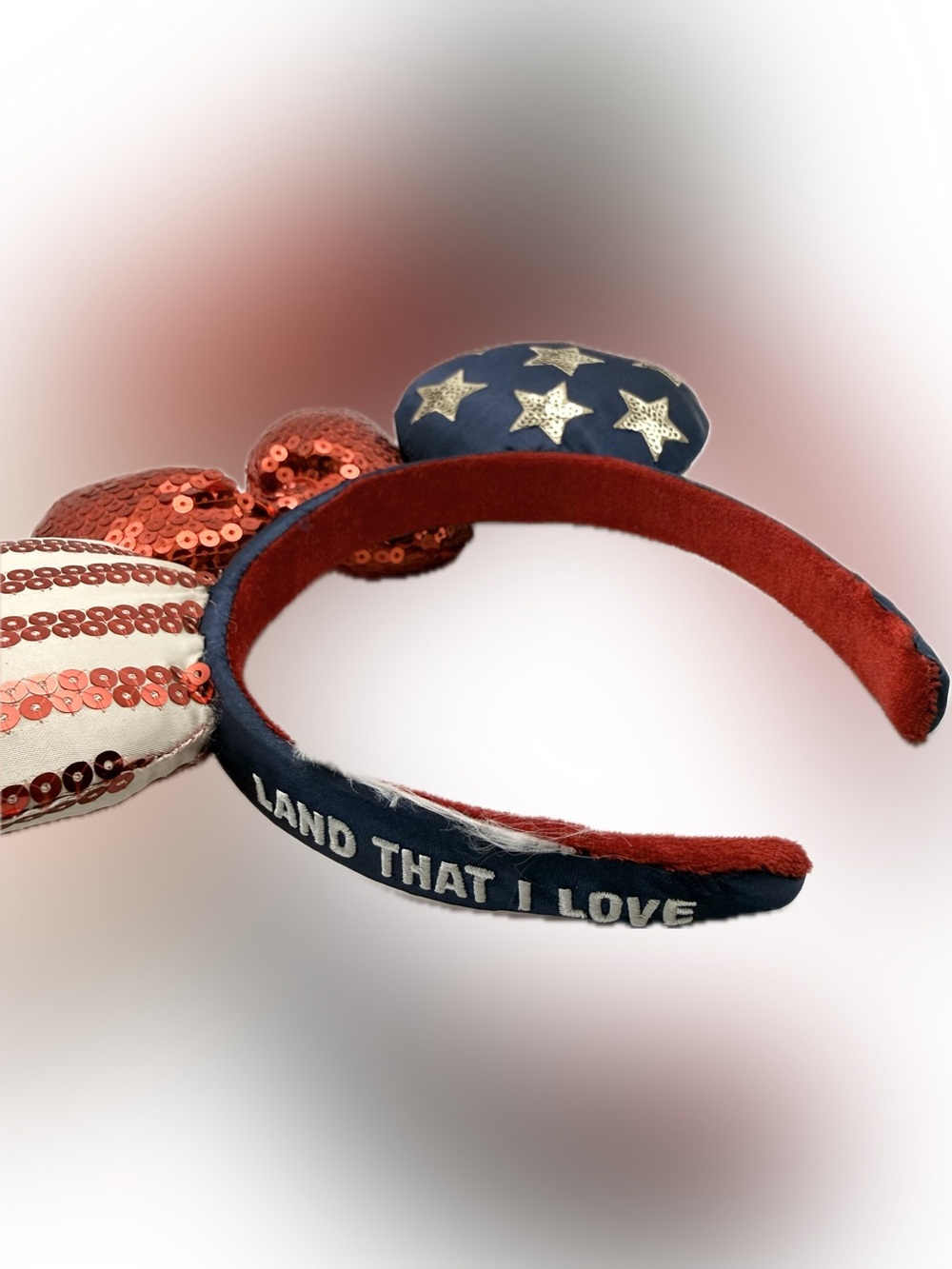 Disney Parks Americana Patriotic Minnie Mouse Stars & Stripes Sequin Adult Ears - Picture 3 of 3